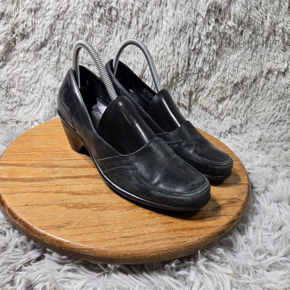 Dansko Black Leather Slip On Clogs Womens Size 7.5-8 EU 38 Retro Comfort Shoes